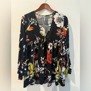 Free People Black Floral Blouse Size XS